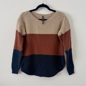 KÜHL Women’s Colorblock Knit Sweater Tan Rust Navy Long Sleeve Size M